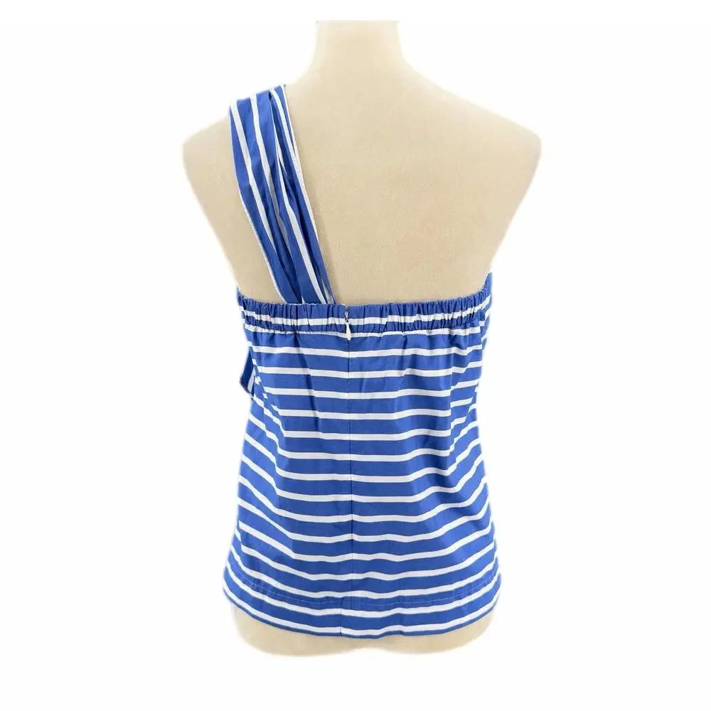 J. Crew Blue Stripe One Shoulder Oversized Bow Asymmetrical Coastal Blouse Top
